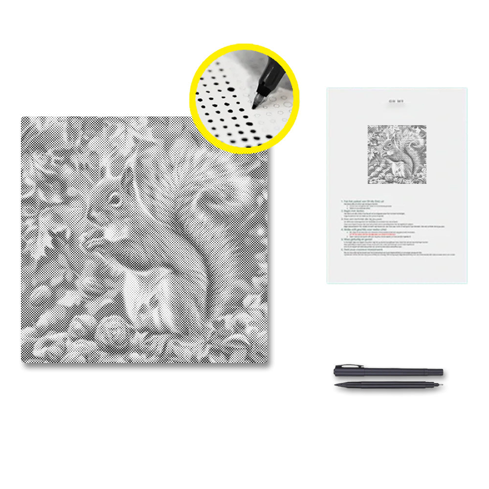 Squirrel In Autumn Leaves - Dot Painting