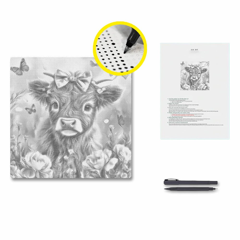 Adorable Highland Calf with Flowers - Dot Painting