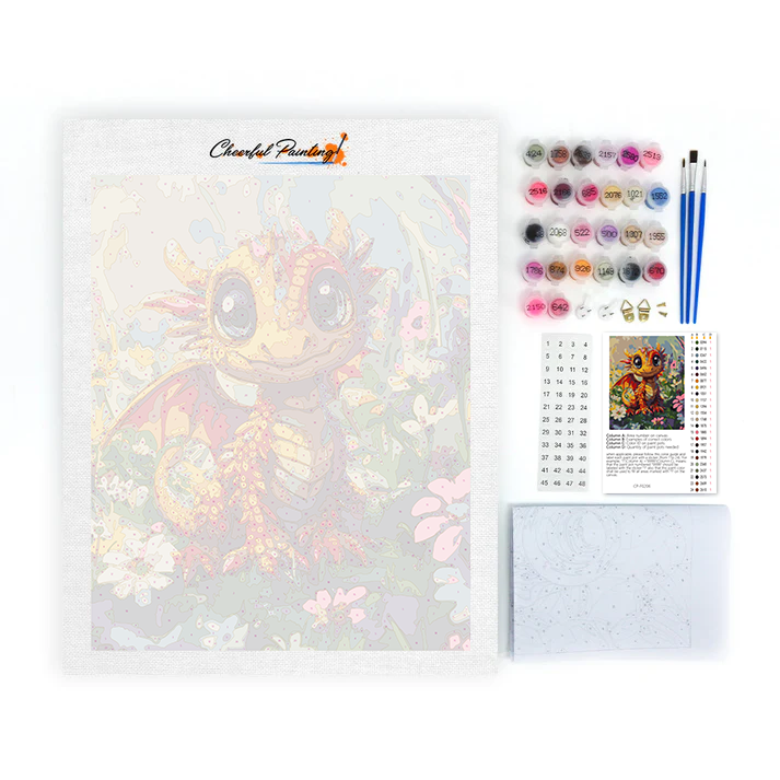 Cheerful Dragon Puppy in Blooming Fields - Paint by Numbers