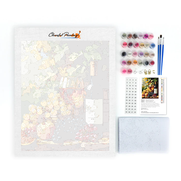 Wine and Fruit in Vineyard - Paint by Numbers