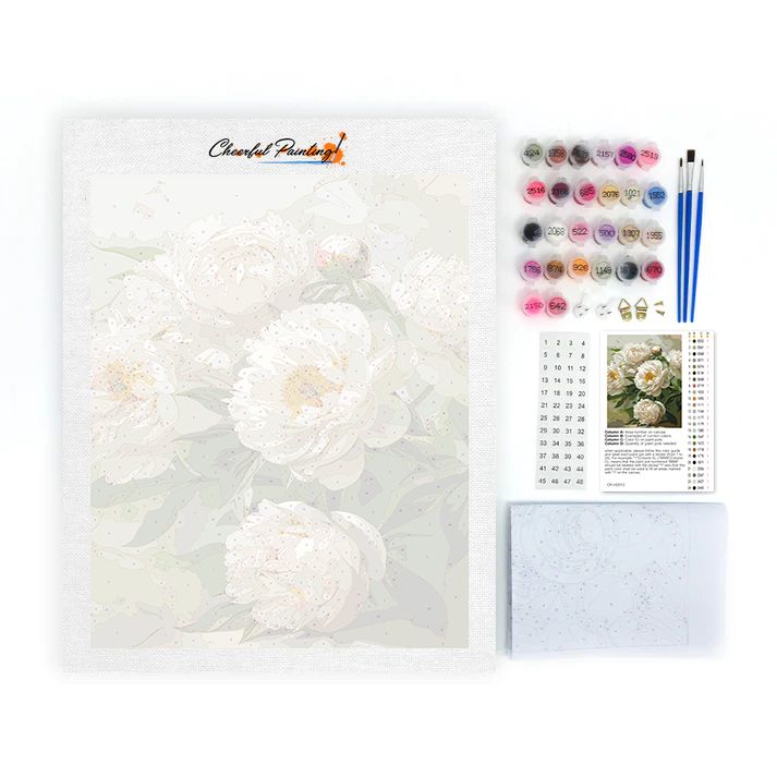 White peonies - Paint by Numbers