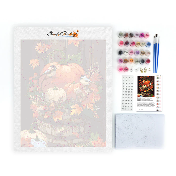 Autumn Pumpkin Bird Leaves - Paint by Numbers