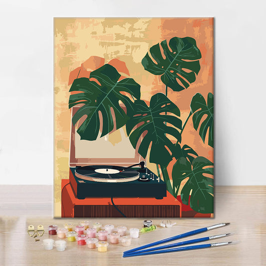 Gramophone and Green Plants - Paint by Numbers