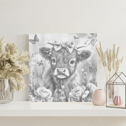 Adorable Highland Calf with Flowers - Dot Painting