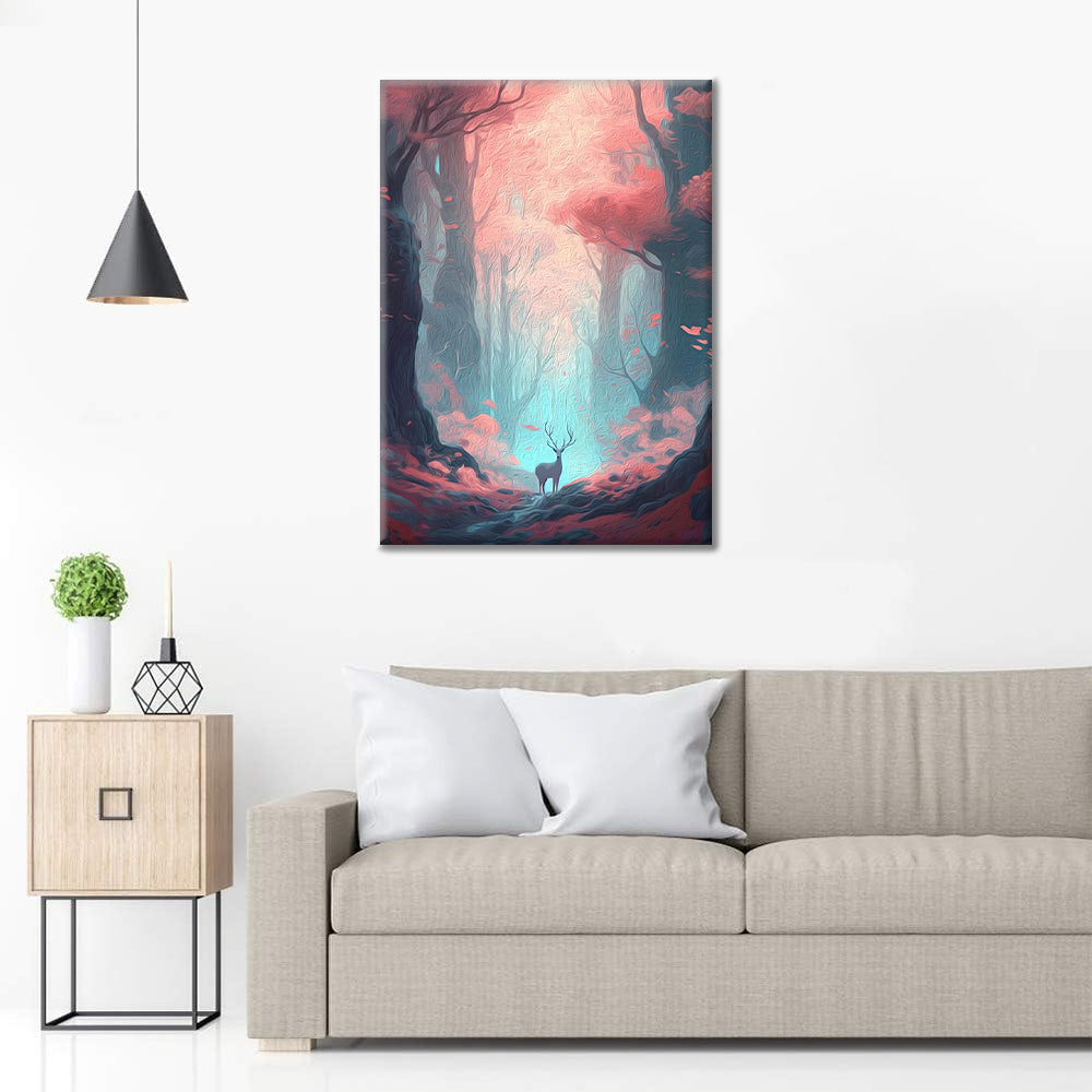 A stag roams a colorful forest - Paint by Numbers