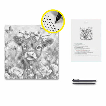 Adorable Highland Calf with Flowers - Dot Painting