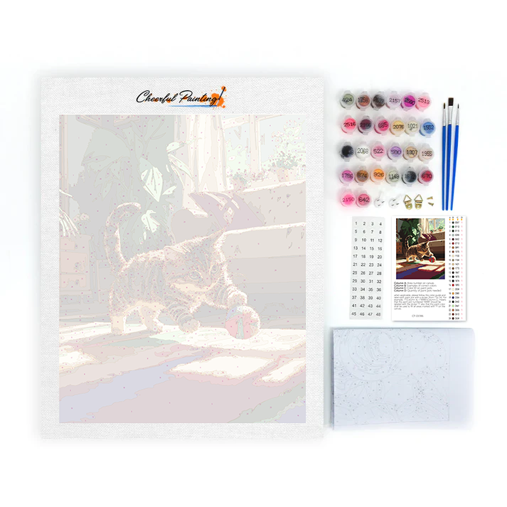 Cat & Colorful Ball - Paint by Numbers