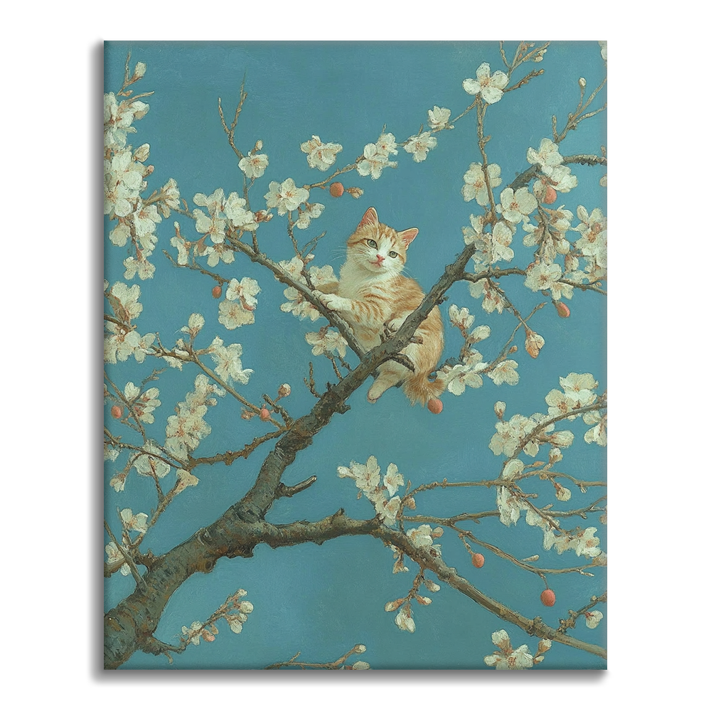 Apricot Blossom Tree and Cat - Paint by Numbers