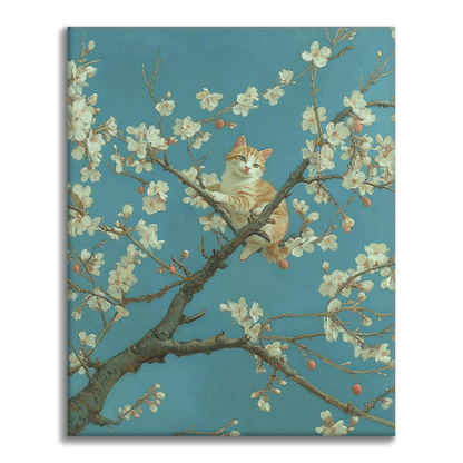 Apricot Blossom Tree and Cat - Paint by Numbers