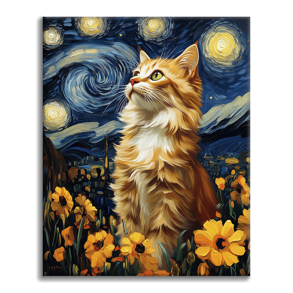 Starry Night Cat - Paint by Numbers