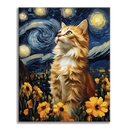 Starry Night Cat - Paint by Numbers
