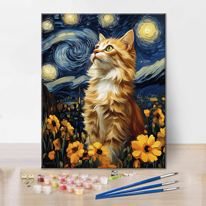 Starry Night Cat - Paint by Numbers