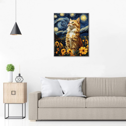 Starry Night Cat - Paint by Numbers