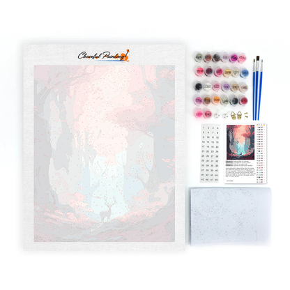 A stag roams a colorful forest - Paint by Numbers