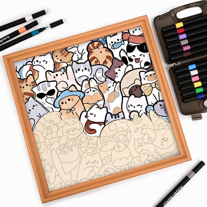 Lazy Cats - Wooden Coloring Puzzle