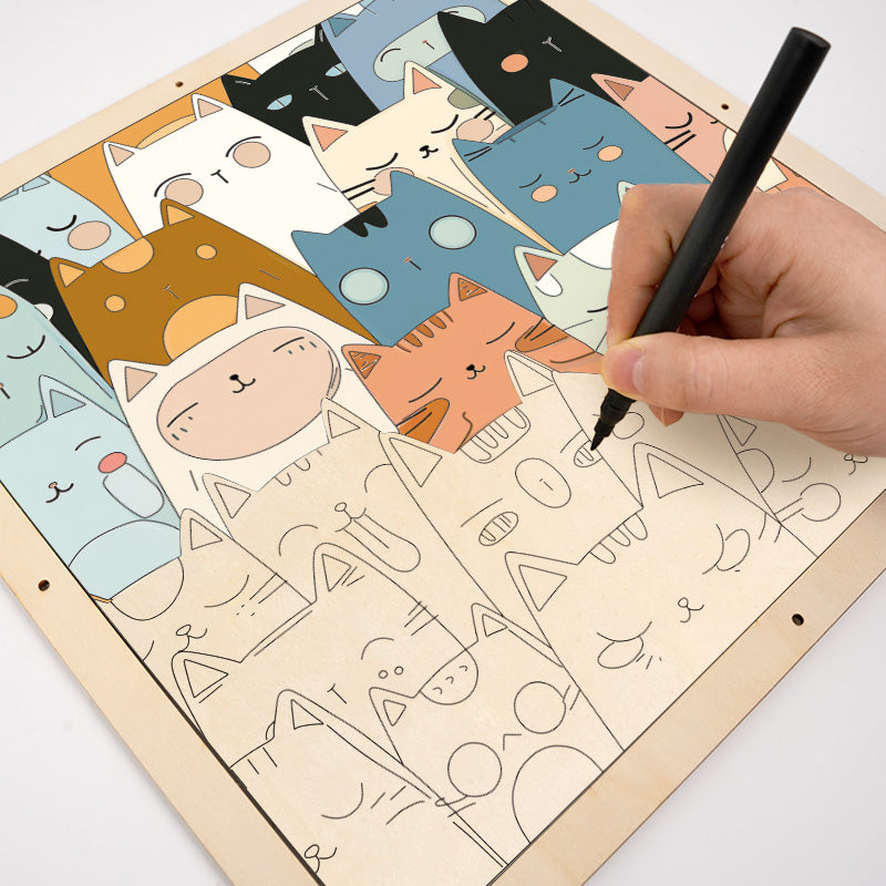 Line Kittens - Wooden Coloring Puzzle