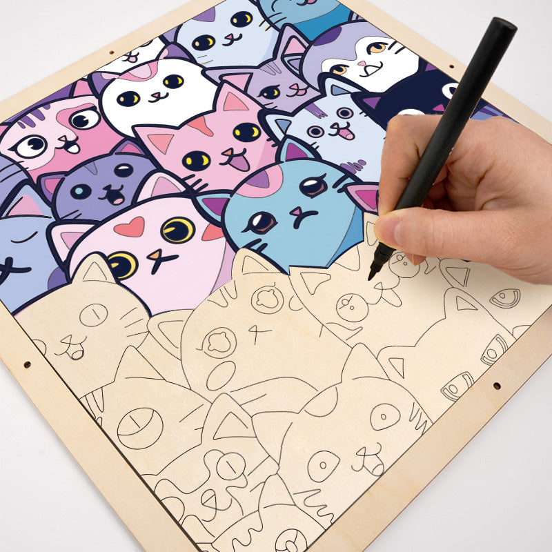Silly Kitties - Wooden Coloring Puzzle