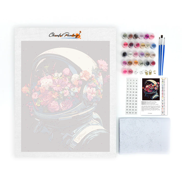 Flower-Filled Space Helmet - Paint by Numbers