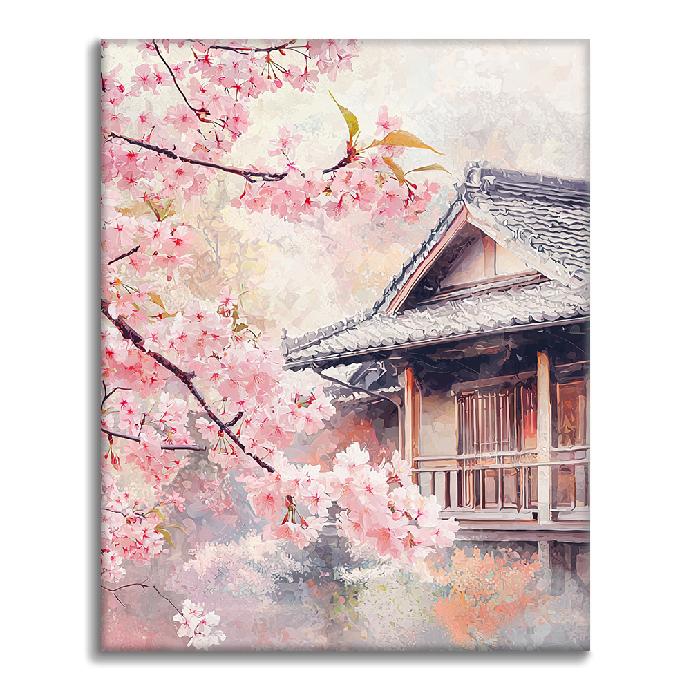 Sakura Blossoms by the House - Paint by Numbers