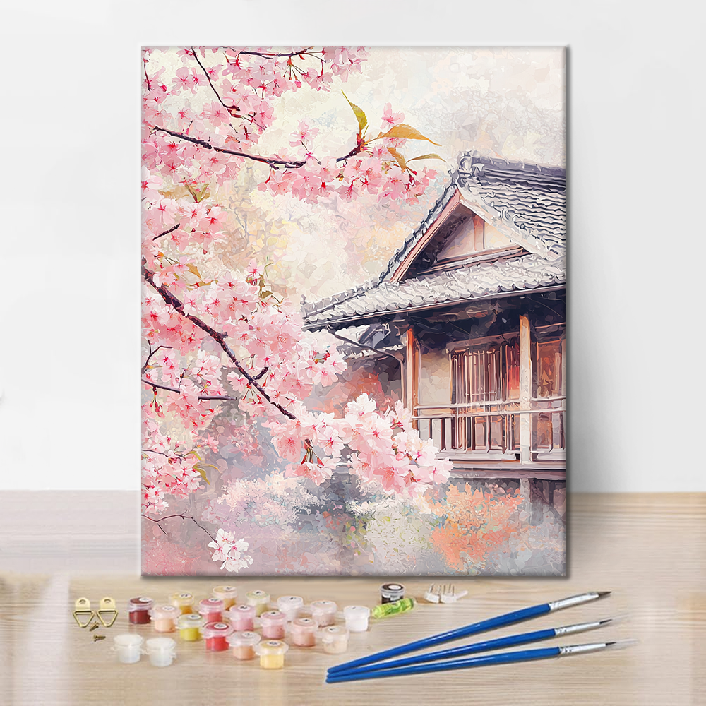 Sakura Blossoms by the House - Paint by Numbers