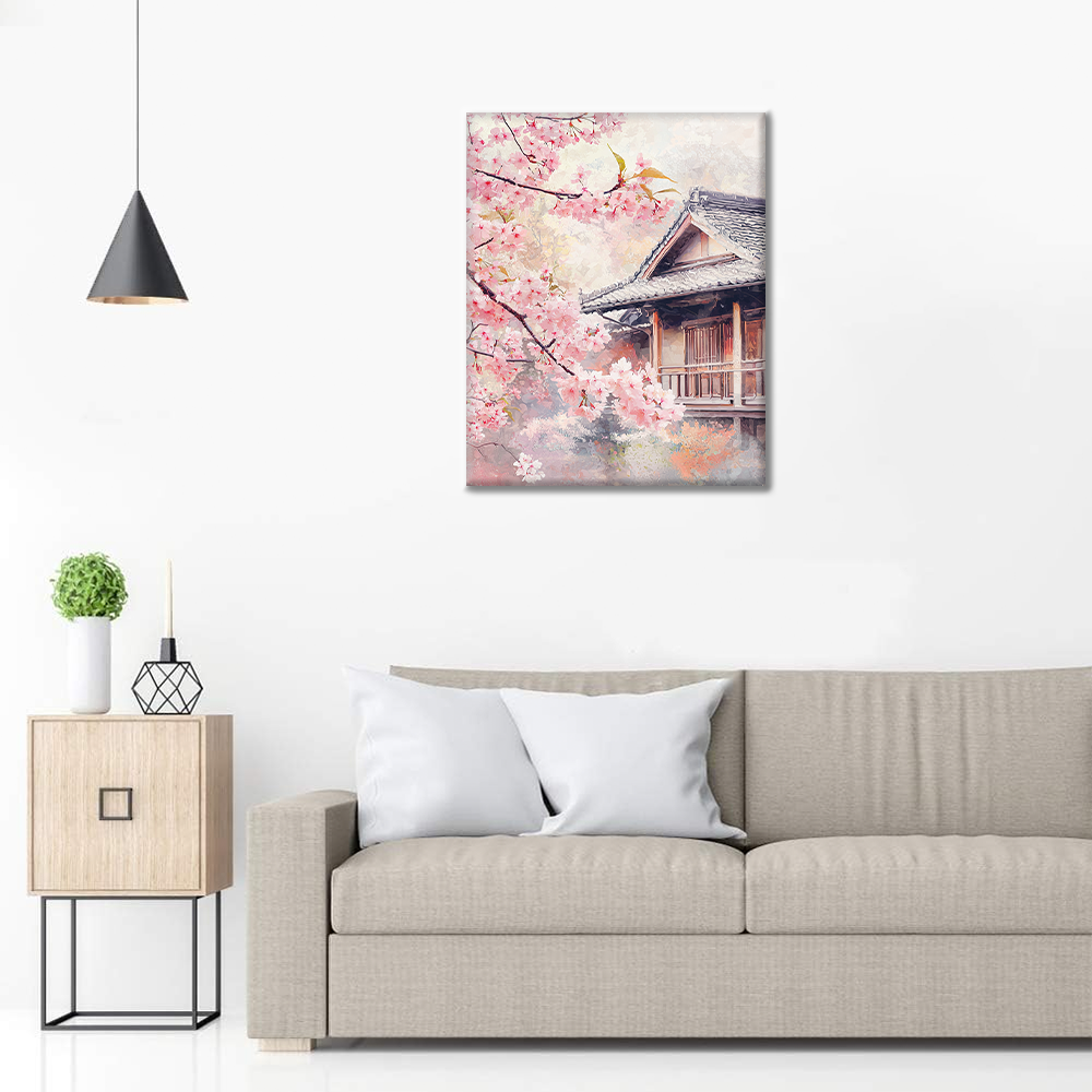 Sakura Blossoms by the House - Paint by Numbers