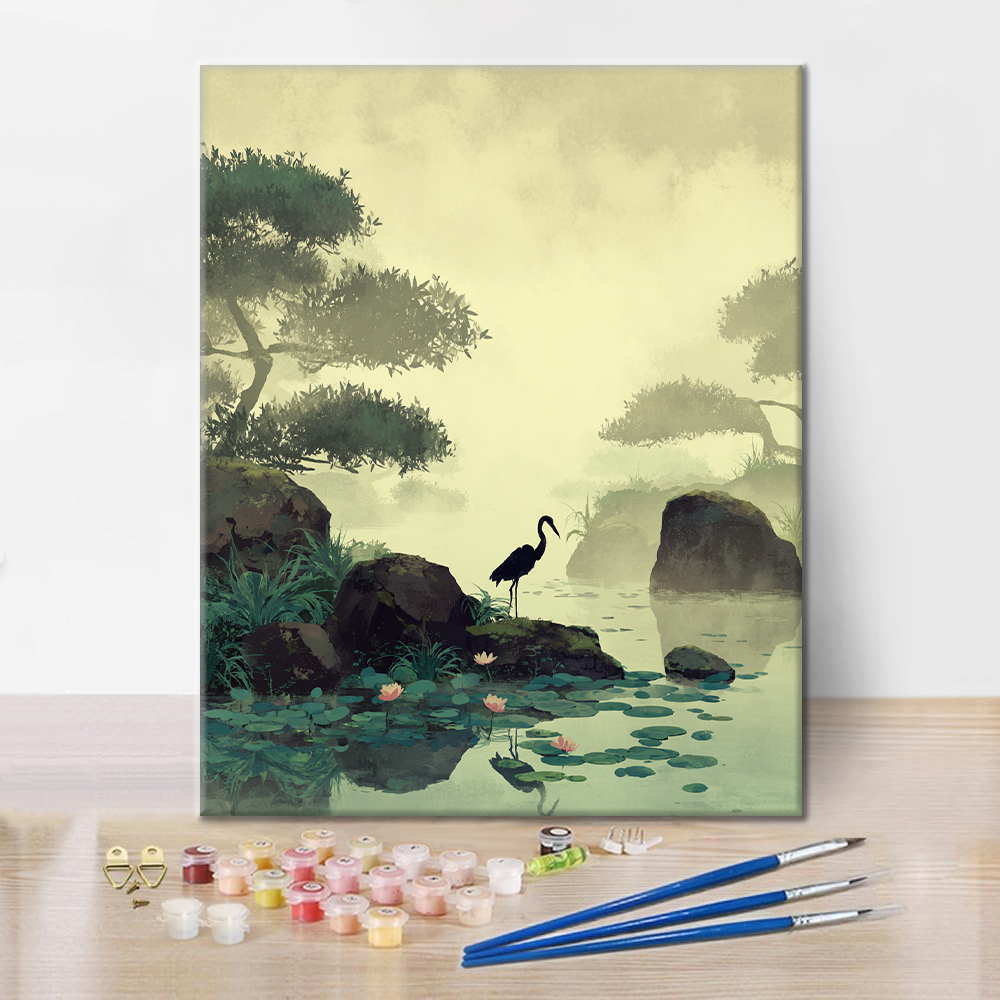 Crane by the Lotus Pond - Paint by Numbers