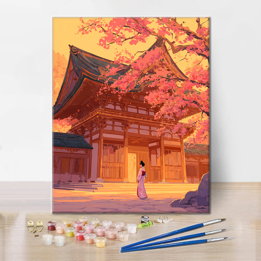 Sakura at the Shrine - Paint by Numbers