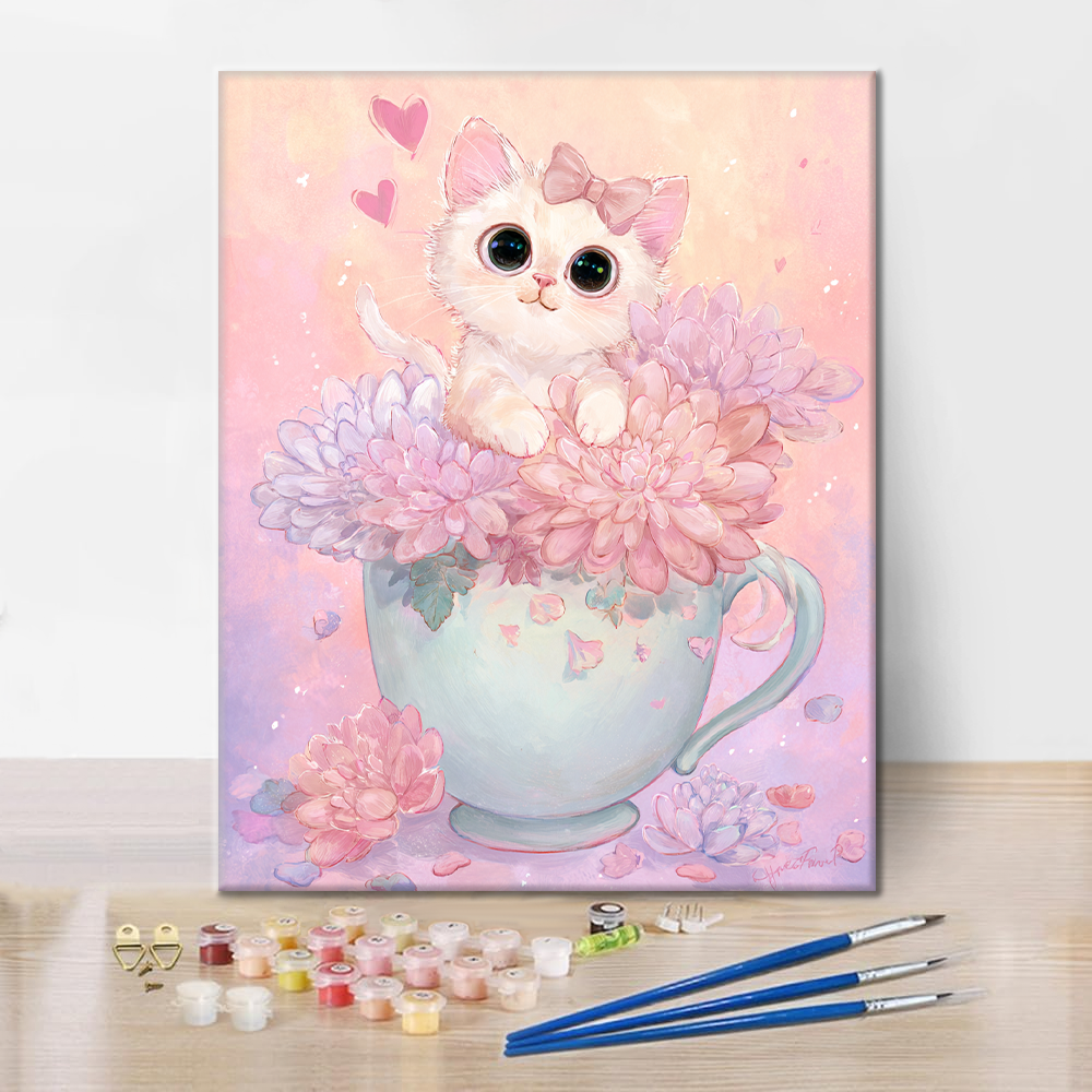 Tea Time Kitten - Paint by Numbers