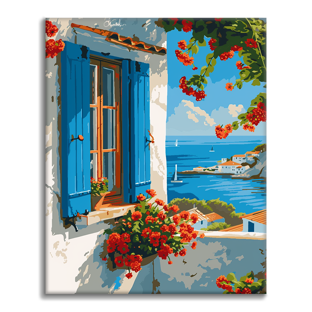 Blue Window Seaside - Paint by Numbers