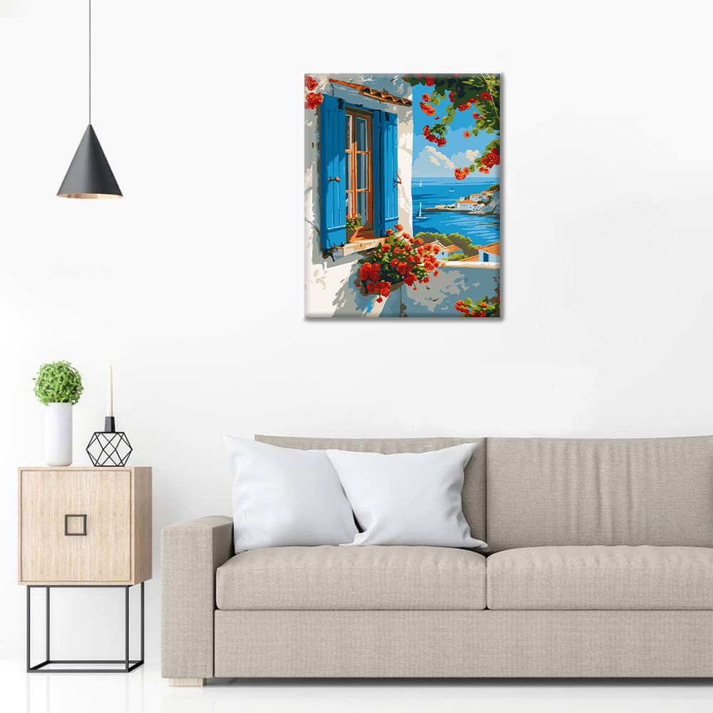 Blue Window Seaside - Paint by Numbers