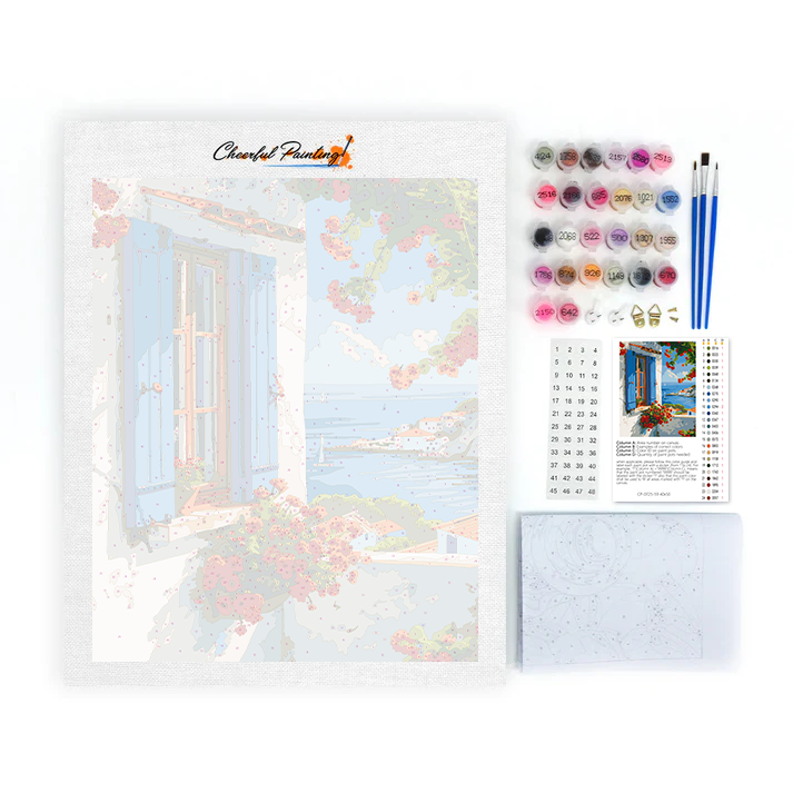 Blue Window Seaside - Paint by Numbers