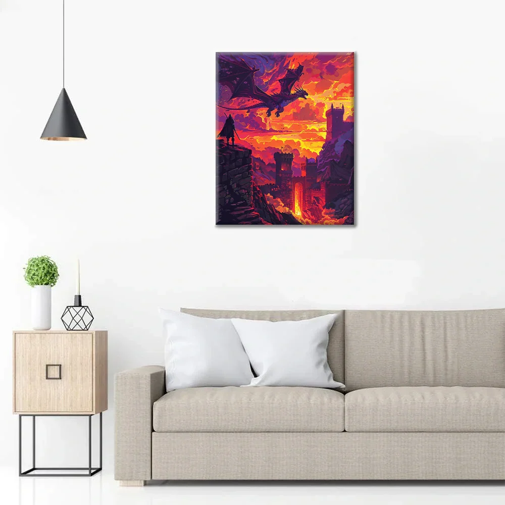 Dragon Over the Castle - Paint by Numbers