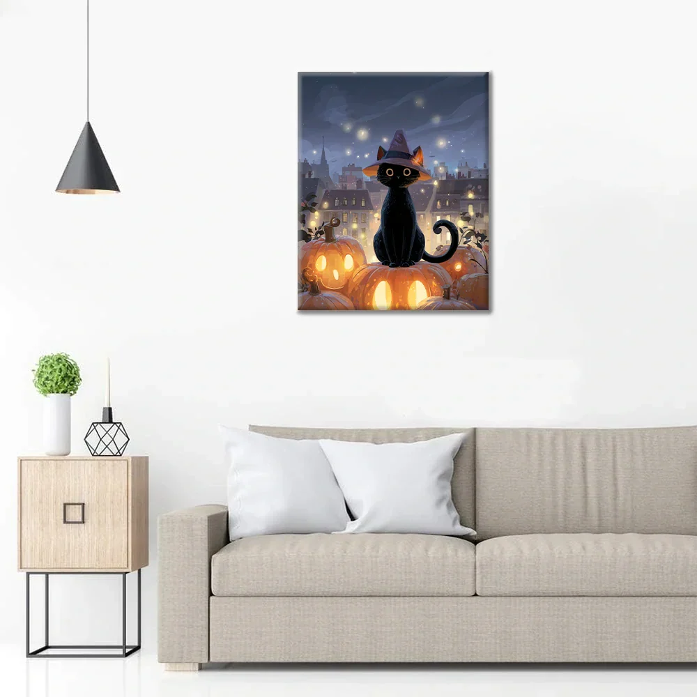 Wizard Cat Sitting on a Pumpkin - Paint by Numbers