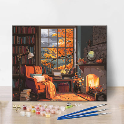Autumn Fireplace Retreat - Paint by Numbers