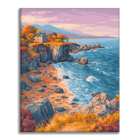 Autumn Seaside Cottage - Paint by Numbers