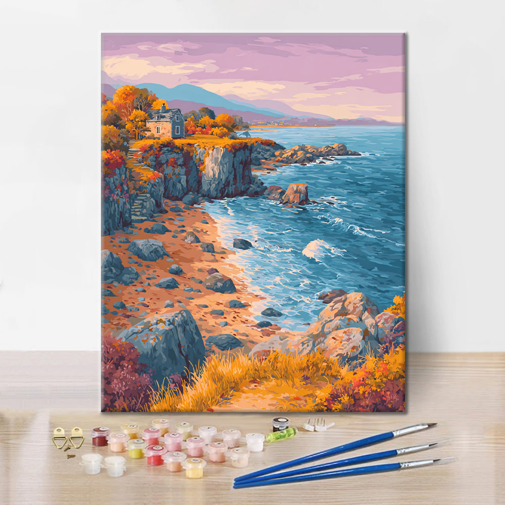Autumn Seaside Cottage - Paint by Numbers