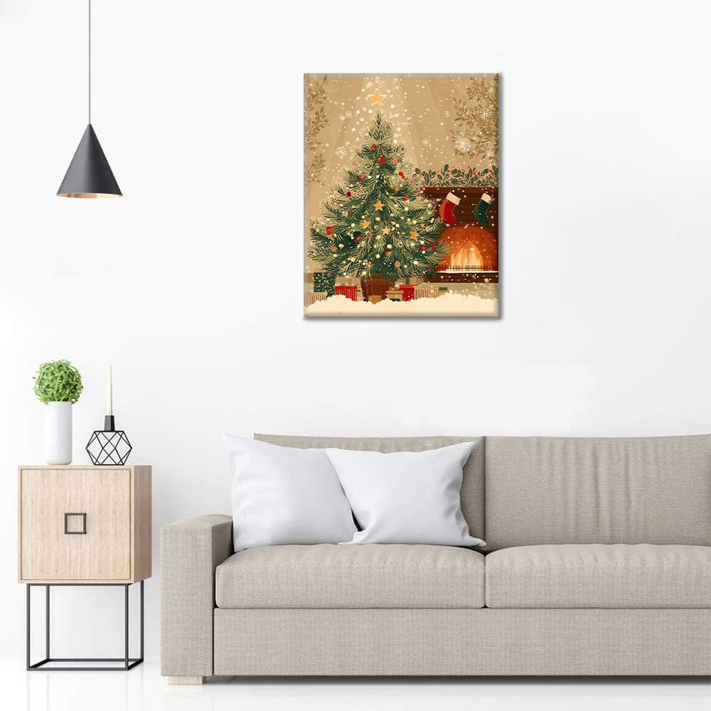 Christmas Tree and Fireplace - Paint by Numbers