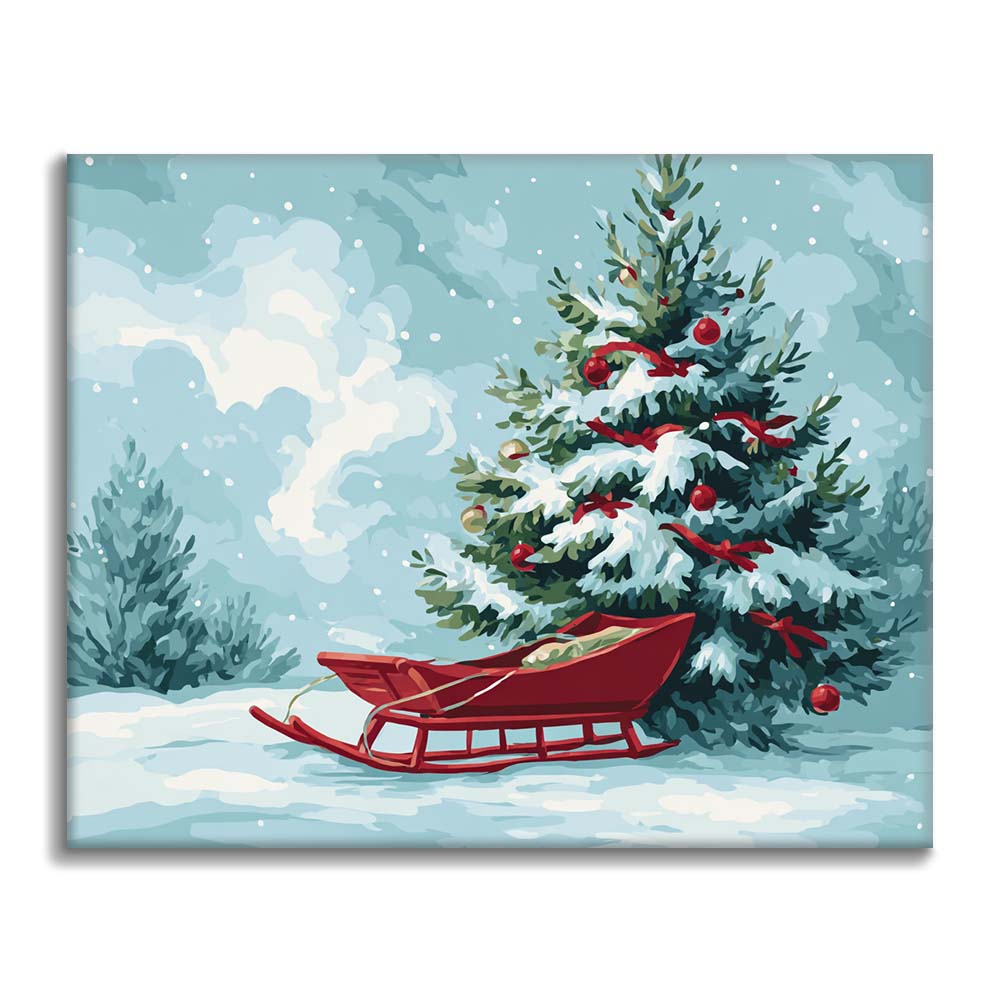Christmas Tree and Sled - Paint by Numbers