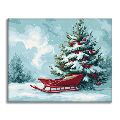 Christmas Tree and Sled - Paint by Numbers