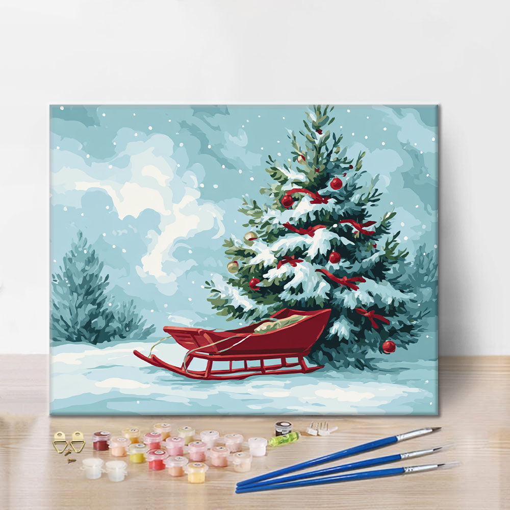 Christmas Tree and Sled - Paint by Numbers