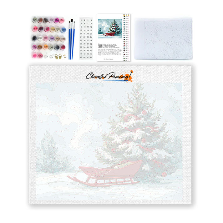 Christmas Tree and Sled - Paint by Numbers