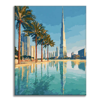 Dubai Skyline Reflections - Paint by Numbers