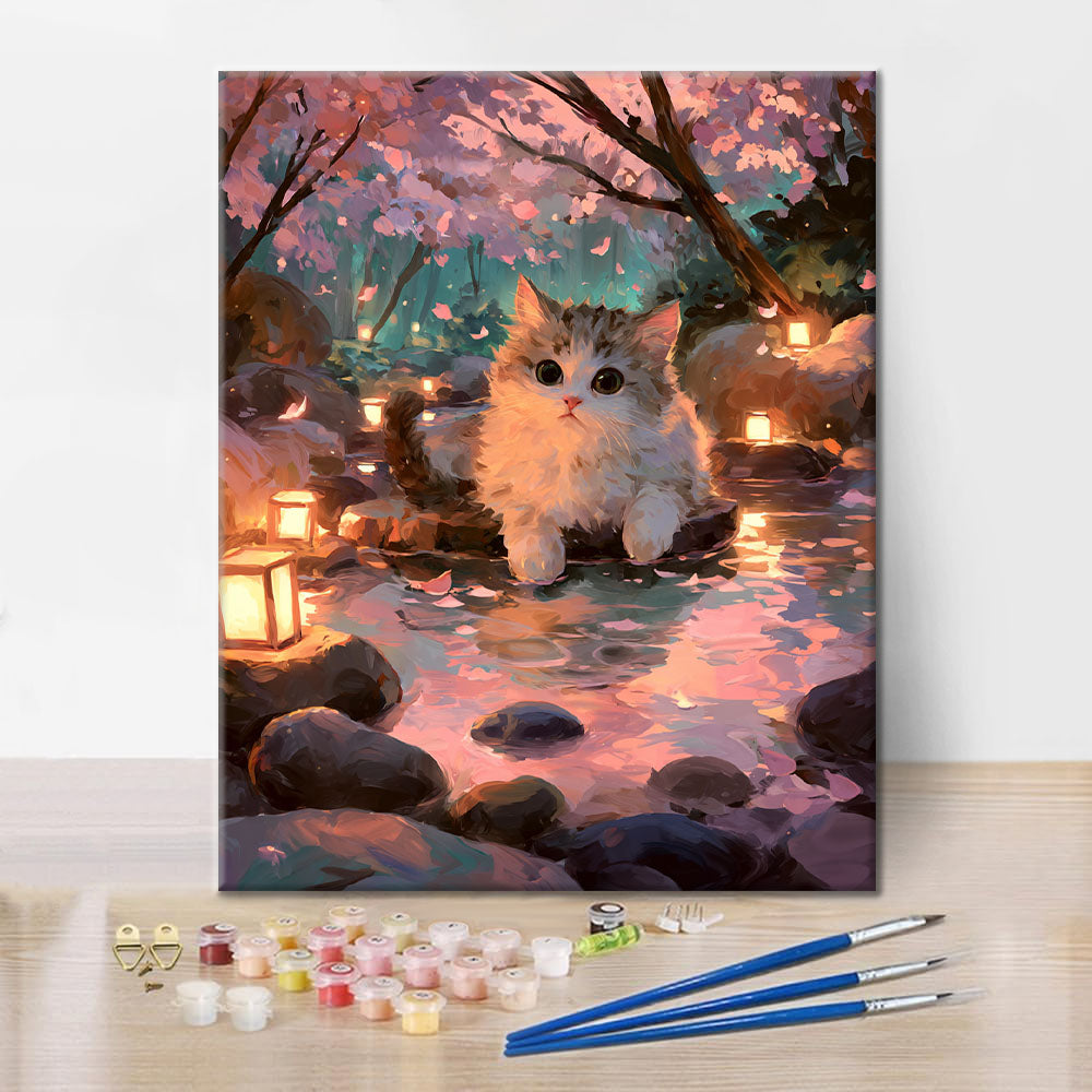 Hot Spring Cat - Paint by Numbers