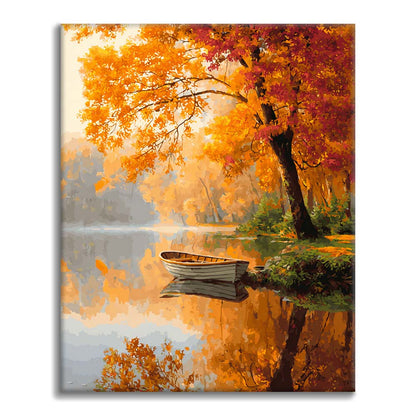 Serene Autumn Boat - Paint by Numbers
