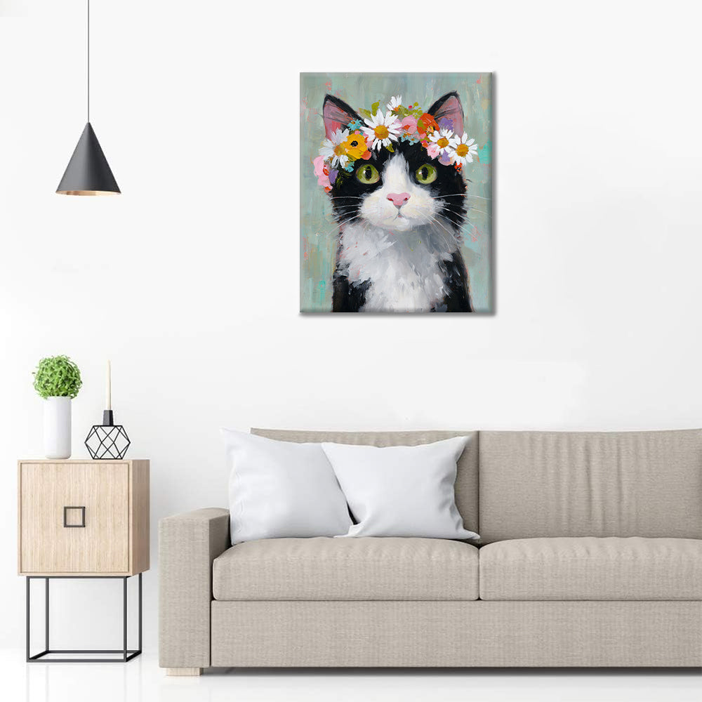 A cat wearing a flower crown - Paint by Numbers