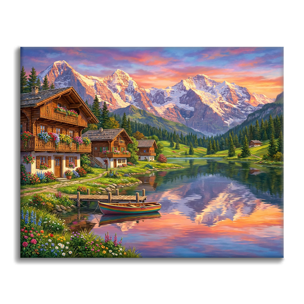 Swiss Alpine Sunset - Paint by Numbers