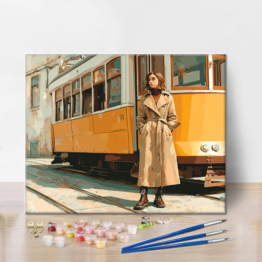 Woman by Tram - Paint by Numbers