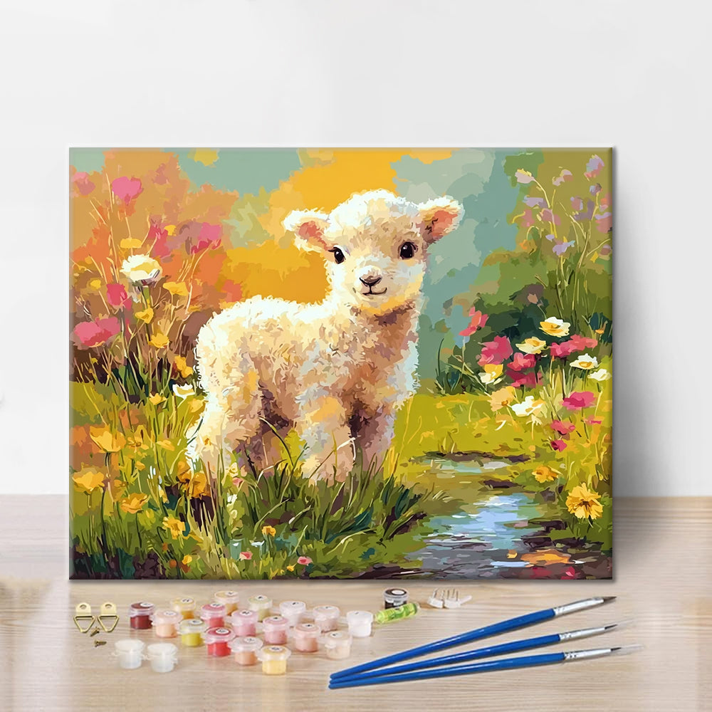 Flowers And Lamb - Paint by Numbers