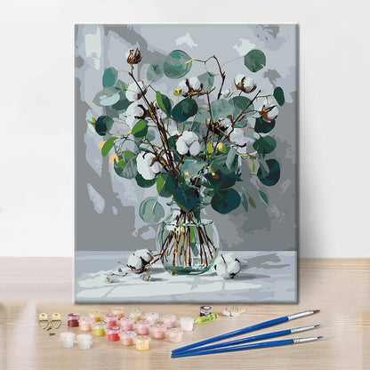 Eucalyptus and White Cotton - Paint by Numbers