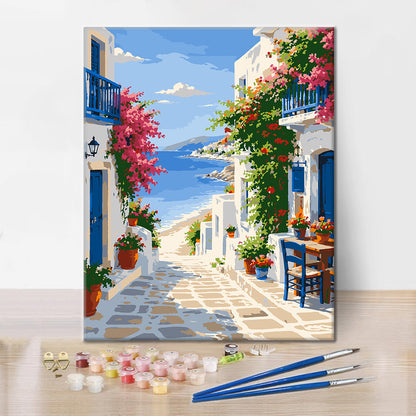 Greek Island Street - Paint by Numbers